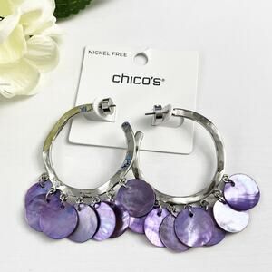 NEW Chico's Purple Pearlescent Oyster Hoop Earrings
